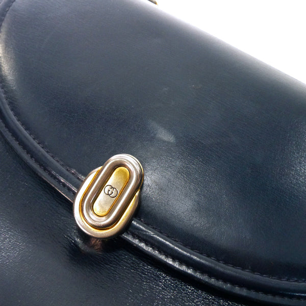 OLD Gucci　総革アコーディオン2WAYチェーンショルダー（紺）