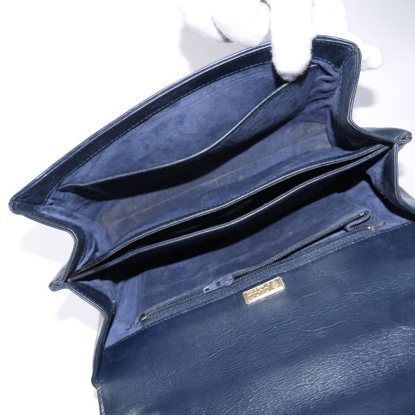 OLD Gucci　総革アコーディオン2WAYチェーンショルダー（紺）