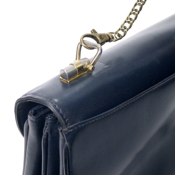 OLD Gucci　総革アコーディオン2WAYチェーンショルダー（紺）