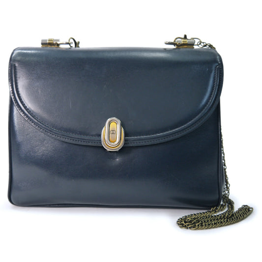 OLD Gucci　総革アコーディオン2WAYチェーンショルダー（紺）