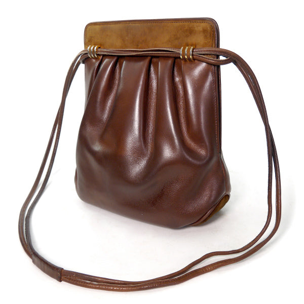 OLD Gucci 異素材MIX 総革Wショルダーポシェット（チョコ）