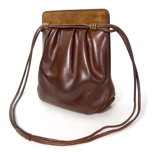 OLD Gucci 異素材MIX 総革Wショルダーポシェット（チョコ）