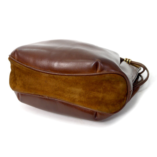 OLD Gucci 異素材MIX 総革Wショルダーポシェット（チョコ）