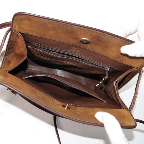 OLD Gucci 異素材MIX 総革Wショルダーポシェット（チョコ）