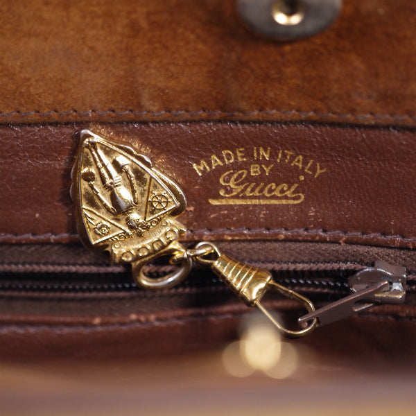 OLD Gucci 異素材MIX 総革Wショルダーポシェット（チョコ）