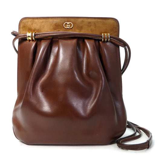 OLD Gucci 異素材MIX 総革Wショルダーポシェット（チョコ）