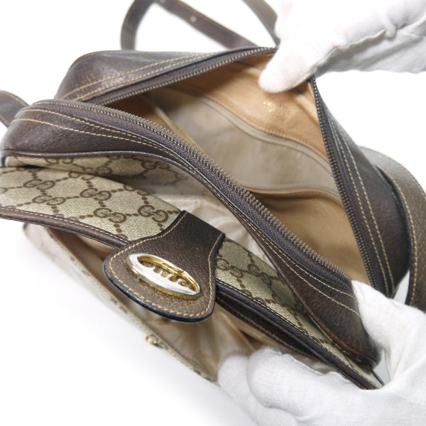OLD Gucci 70s筆記体ロゴ金具ショルダ−バッグ（茶）