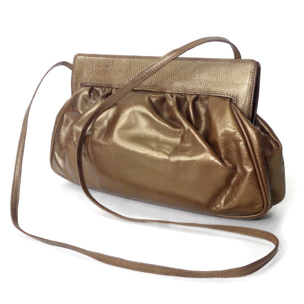 OLD Gucci レア!ドレープ仕様レザーパーティバッグ（ゴールド）