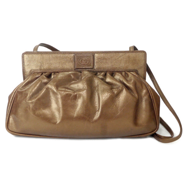 OLD Gucci レア!ドレープ仕様レザーパーティバッグ（ゴールド）