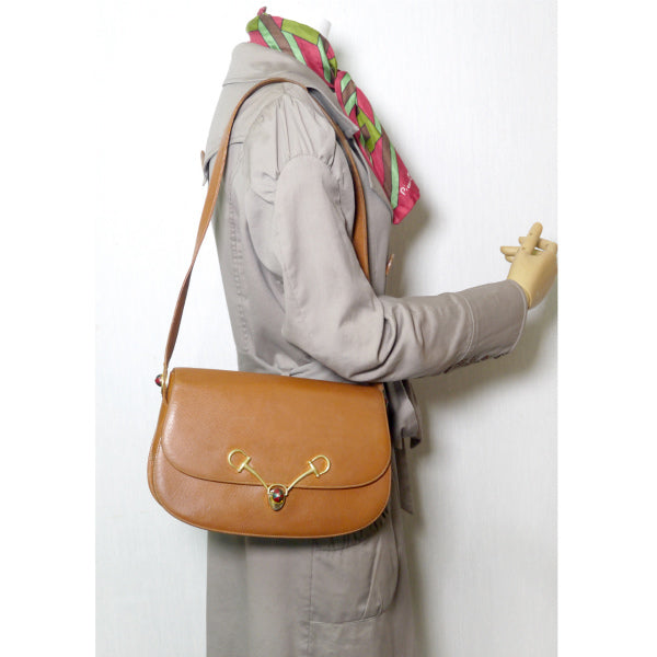 OLD Gucci　ピグスキン ビット×キャップ金具ショルダー（キャメル）