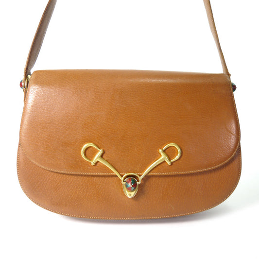 OLD Gucci　ピグスキン ビット×キャップ金具ショルダー（キャメル）