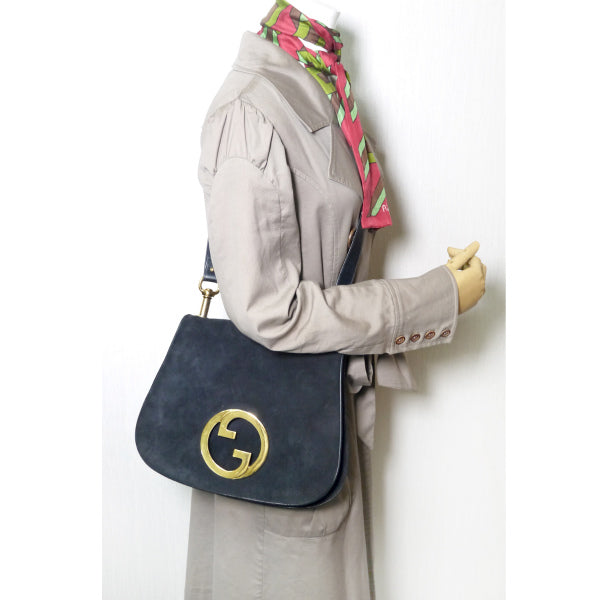 OLD Gucci  ７０sスエード インターロッキングGショルダー（紺）