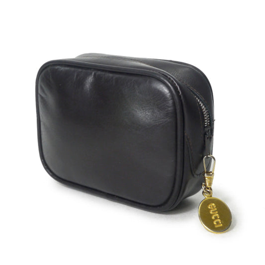 OLD Gucci　レザーGGロゴミニポーチ（濃茶）