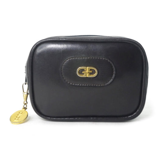 OLD Gucci　レザーGGロゴミニポーチ（濃茶）