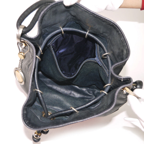 OLD Gucci　シェリー巾着レザーショルダー（濃紺）