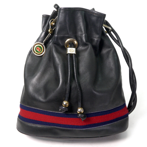 OLD Gucci　シェリー巾着レザーショルダー（濃紺）