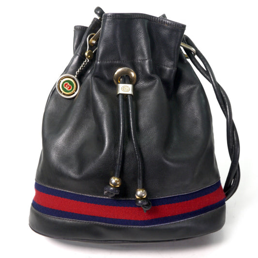 OLD Gucci　シェリー巾着レザーショルダー（濃紺）