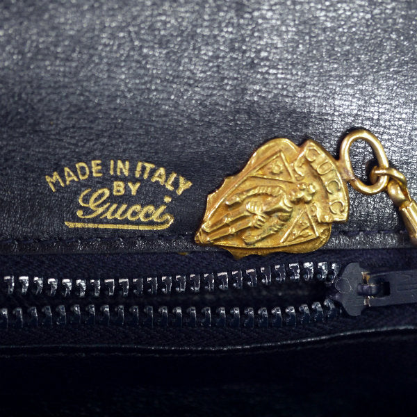 OLD Gucci　総革レアG金具2WAYショルダー（濃紺）