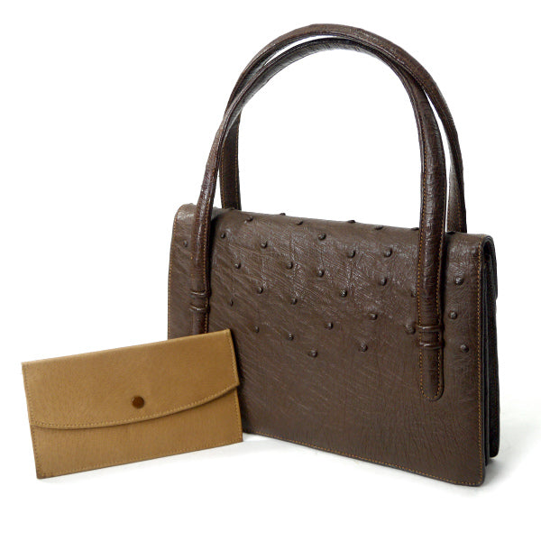 OLD Gucci 60s!オーストリッチ ミニハンドバッグ（茶）