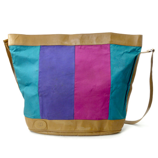 OLD Gucci トリコロールカラー大型ショルダー（緑/ピンク/紫）