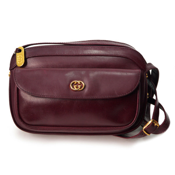 OLD Gucci 総革GG金具 横長ショルダー（ボルドー）
