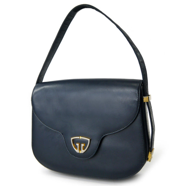 OLD Gucci　70sトライアングルGG総革2WAYショルダー（紺）