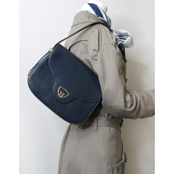 OLD Gucci　70sトライアングルGG総革2WAYショルダー（紺）