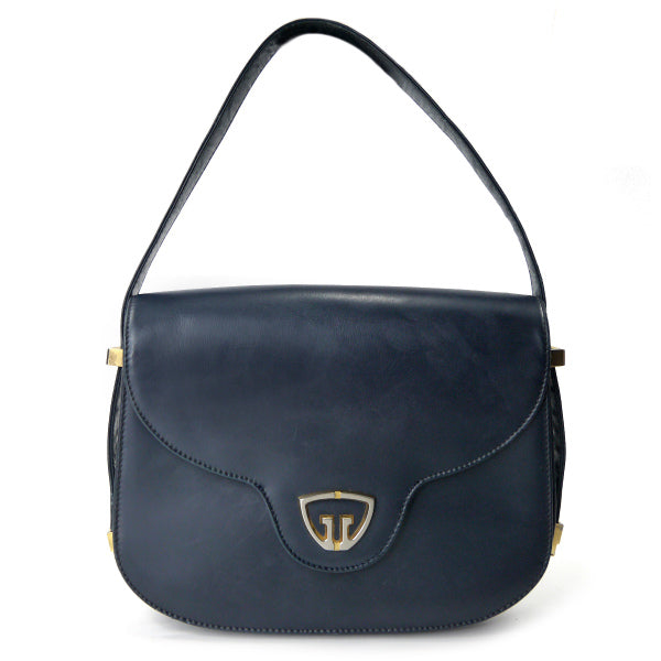 OLD Gucci　70sトライアングルGG総革2WAYショルダー（紺）