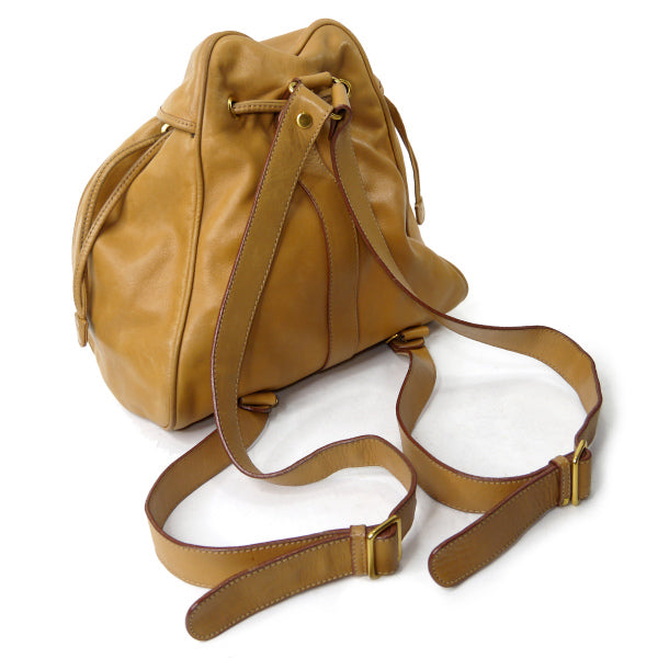 OLD Gucci レザー巾着リュックサック（キャメル）