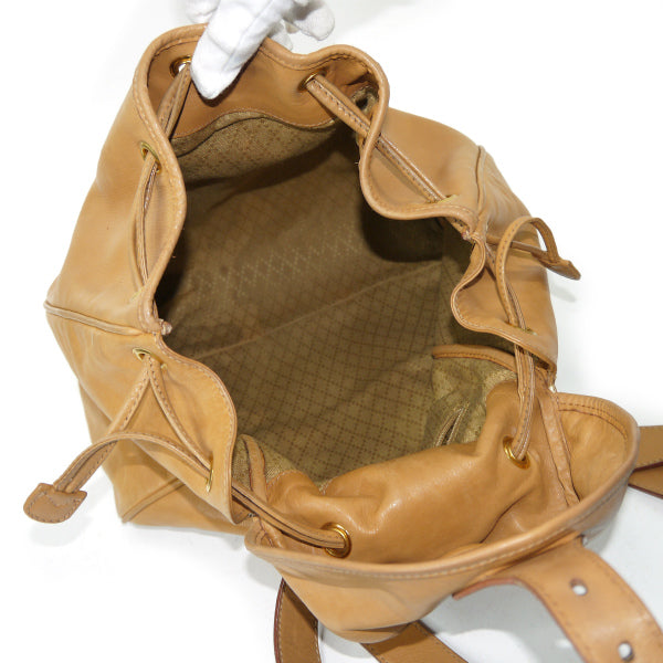 OLD Gucci レザー巾着リュックサック（キャメル）