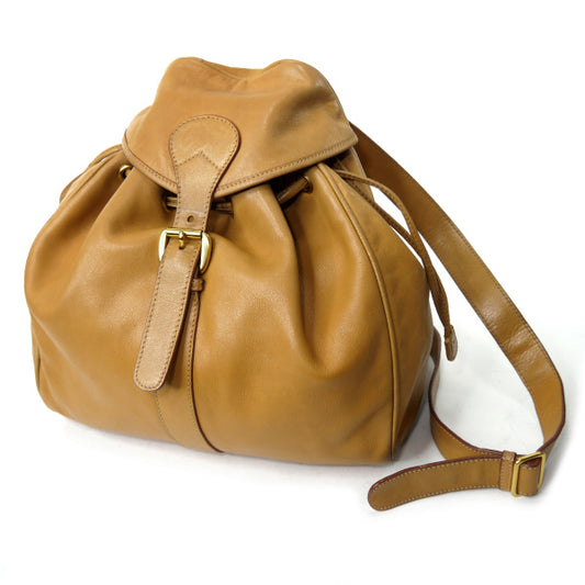 OLD Gucci レザー巾着リュックサック（キャメル）