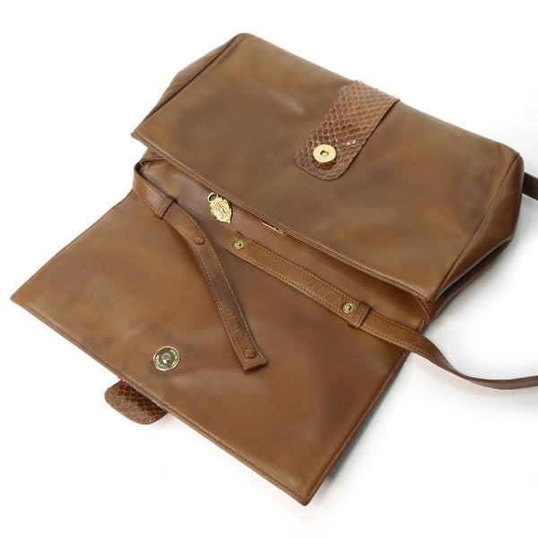 OLD Gucci パイソン×ラムスキン異素材コンビ2WAYバッグ（茶）