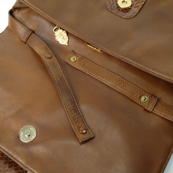 OLD Gucci パイソン×ラムスキン異素材コンビ2WAYバッグ（茶）