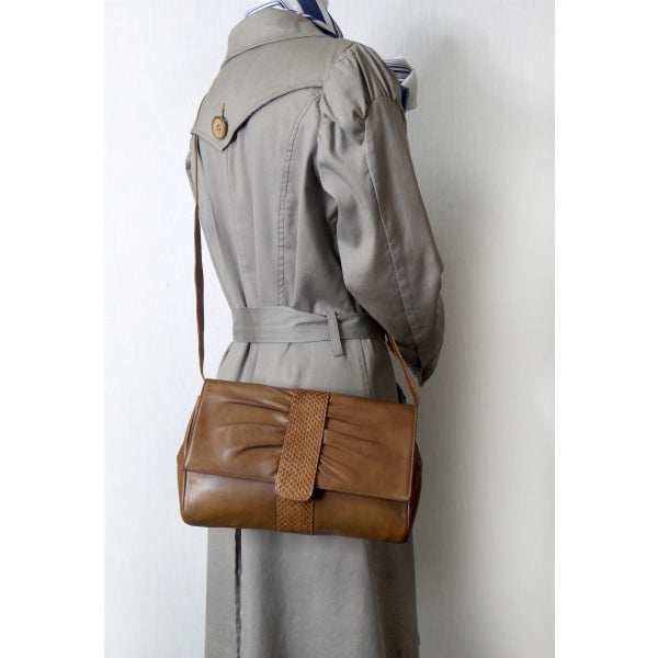 OLD Gucci パイソン×ラムスキン異素材コンビ2WAYバッグ（茶）