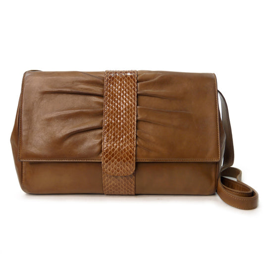 OLD Gucci パイソン×ラムスキン異素材コンビ2WAYバッグ（茶）