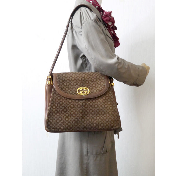 OLD Gucci スクエアGGロープショルダー（濃茶/スエード）