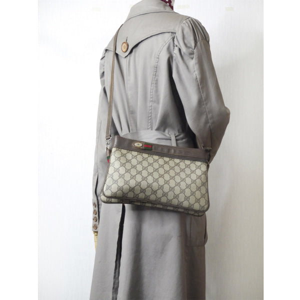 OLD Gucci　ミニシェリー横長ダブルバッグ（茶）