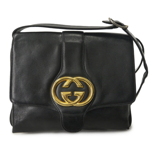 OLD Gucci　総革ビッグGG金具スクエアショルダー（黒）