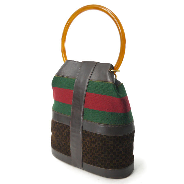 OLD Gucci　お宝！スクエアGG巾着べっ甲ハンドバッグ（濃茶/スエード）