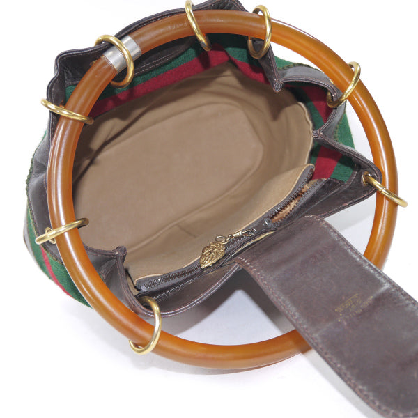 OLD Gucci　お宝！スクエアGG巾着べっ甲ハンドバッグ（濃茶/スエード）