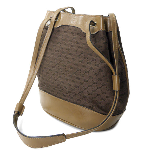 OLD Gucci　筆記体ロゴ巾着型マイクロGGショルダー（茶）