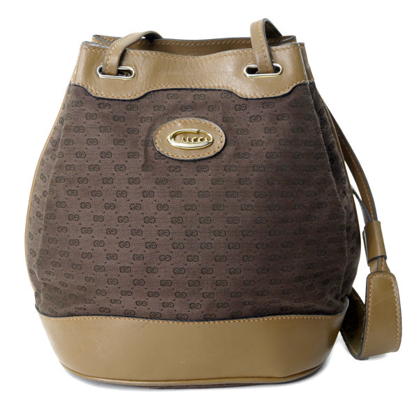 OLD Gucci　筆記体ロゴ巾着型マイクロGGショルダー（茶）