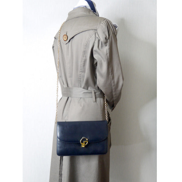 OLD Gucci  50s!稀少G留め具ミニレザーバッグ（紺）