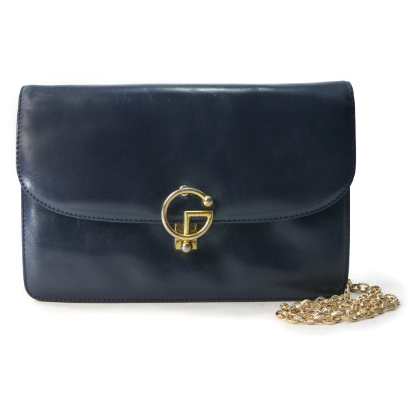 OLD Gucci  50s!稀少G留め具ミニレザーバッグ（紺）