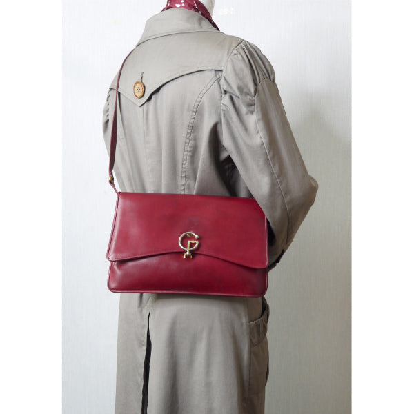 OLD Gucci  レア!!G留め具レザー2WAYバッグ（深赤）
