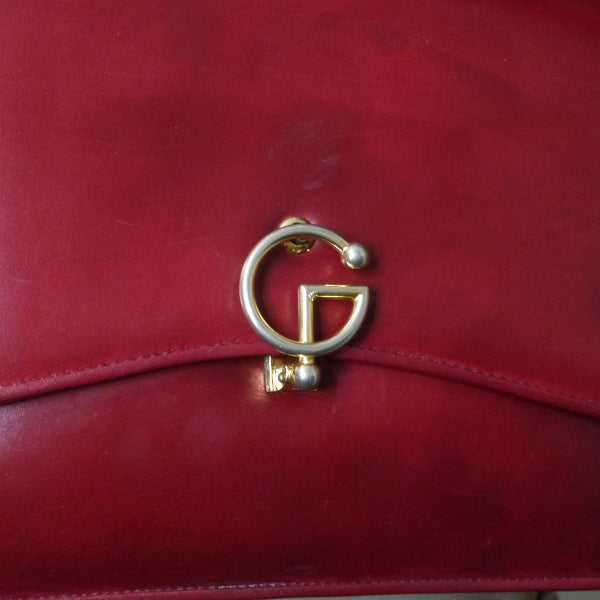OLD Gucci  レア!!G留め具レザー2WAYバッグ（深赤）