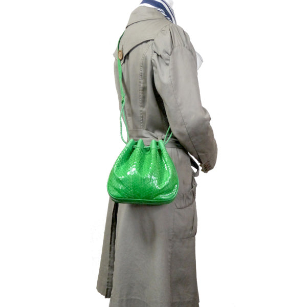 OLD Gucci　レア！パイソン巾着ミニショルダー（緑）