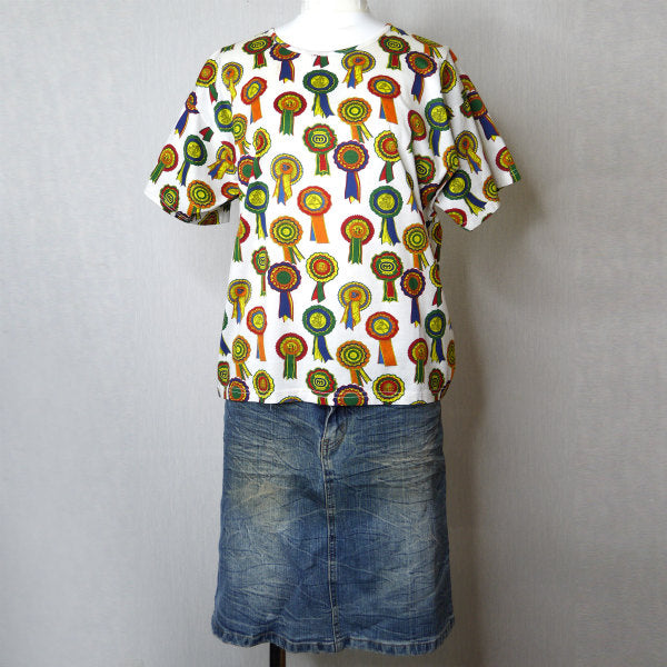 OLD Gucci レア!ロゼット柄 コットンTシャツ（白系）