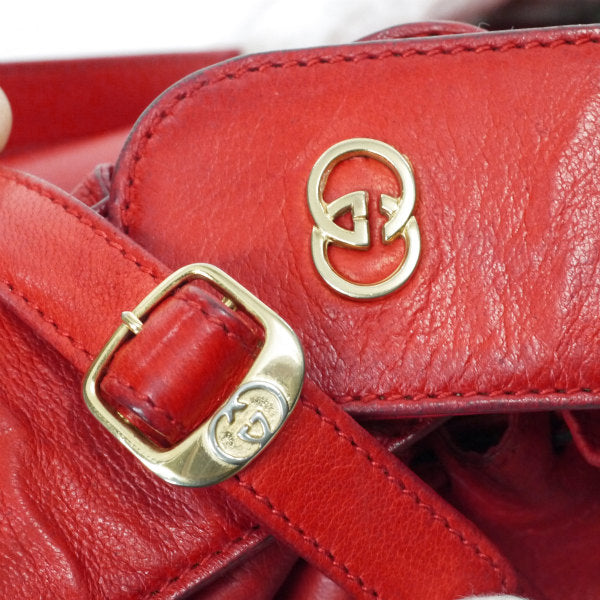 OLD Gucci　レア!!巾着レザー丸型ミニショルダー（赤）