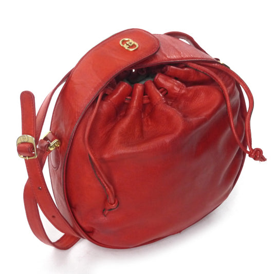 OLD Gucci　レア!!巾着レザー丸型ミニショルダー（赤）